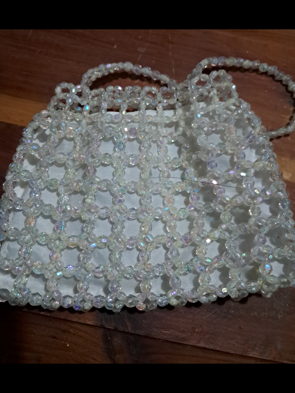 Iridescent Beaded Handbag - White
